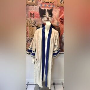 Vintage 80’s Christian Dior Monsieur Cream & Royal Blue Long Robe-no belt